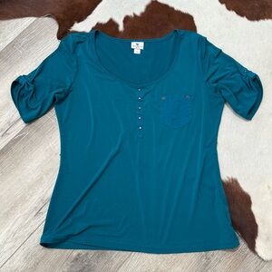 Worthington Teal Short Sleeve Top with Pocket